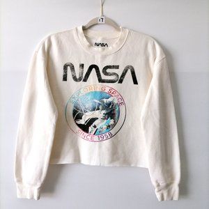 Nasa Womens Cream Long Sleeve Crew Neck Pullover Lift Off Sweatshirt Size XS